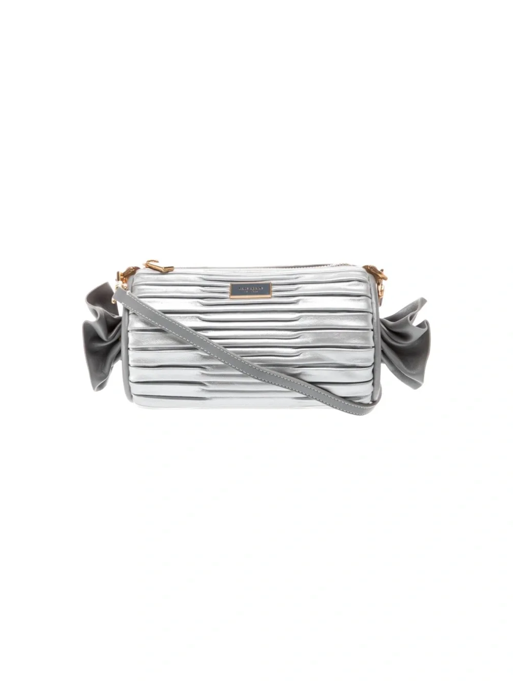 Kate Spade Sweet Treats Pleated Silver Leather Small Barrel Novelty Bag